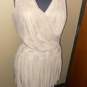 Sleeveless Cream Faux-Wrap Pleated Women’s Dress S